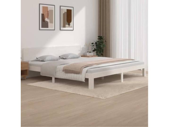 YNGBHFNOP Massives Kiefernholz Modernes Design Standard 200x200 cm Weiß Massivholzbett Weiß Kiefer 200x200 cm Bettgestell mit Kopfteil Lattenrost Stabil Modernes Design Schlafzimmer Naturholz