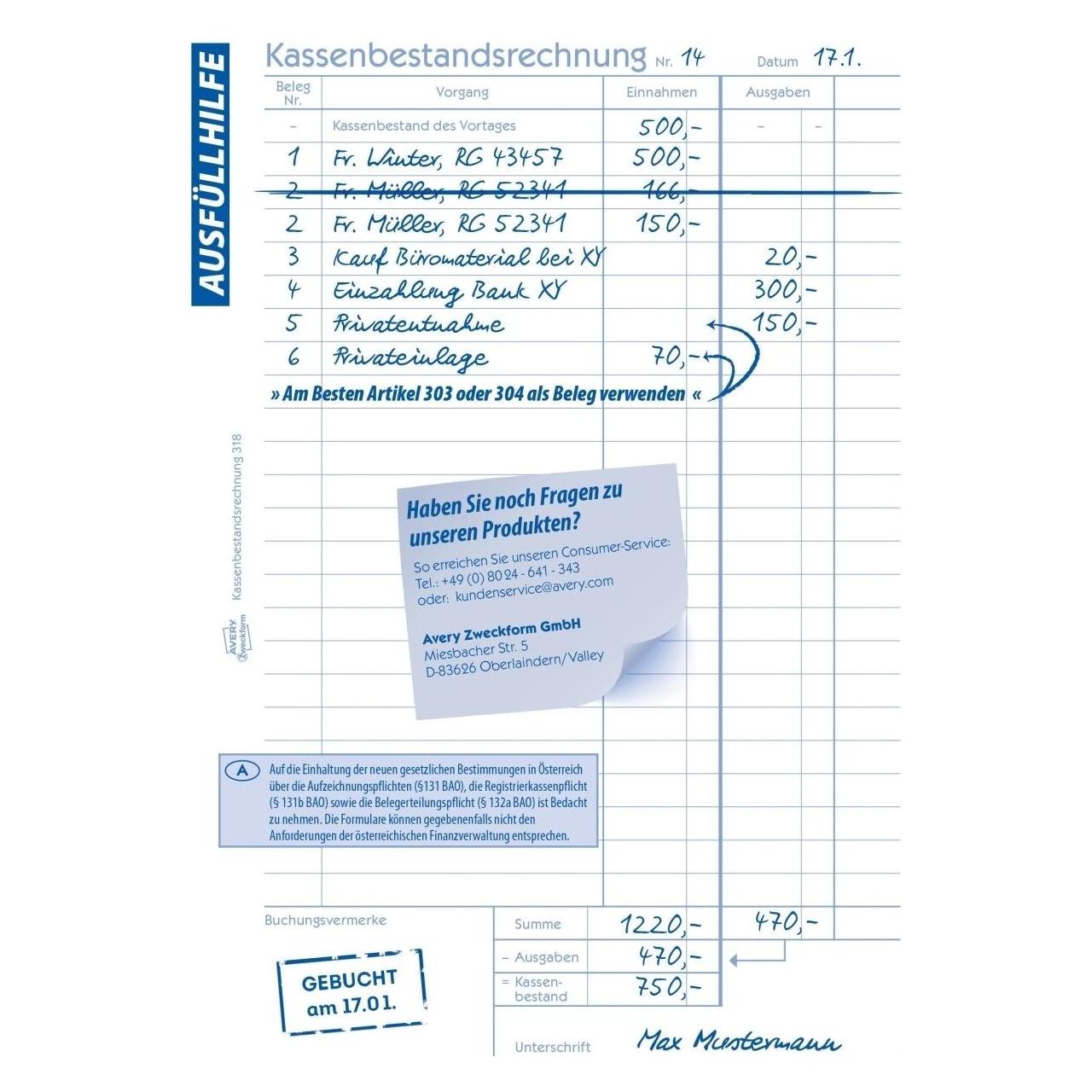 Avery Kassenbestandsrechnung (50x) (18492544)