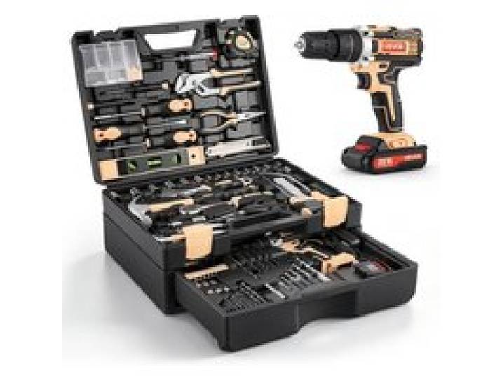 VEVOR Werkzeug Set 318-tlg. Werkzeugkoffer Werkzeugkasten Werkzeugkiste, für Alltägliche Hausreparaturen & Heimwerkerprojekte, mit Aufbewahrungskoffer, inkl. Akku-Bohrschrauber, Bohrern & Hammer