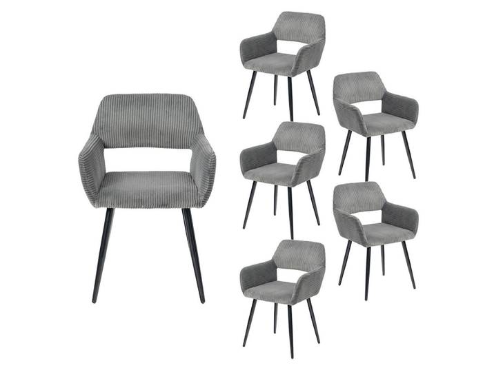 Meubles Cosy Esszimmerstühle 6er-Set, gepolstert, Cordbezug, Metallbeine, Grau, 56x78x56 cm, Esszimmer, Stühle
