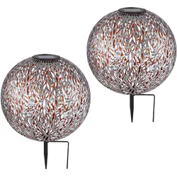 Solar Kugelleuchte Außen Solarkugelleuchte Garten, Dekor Stanzungen, antik-silber gold, LED AKKU, DxH 27 x 38 cm, 2er Set