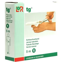 Lohmann & Rauscher tg Schlauchverband, weiß, 5 m, nahtlos gestrickt und dehnbar - 1 Stück, Gr. 1 (1,4 cm) für Finger, Zehe 1 St