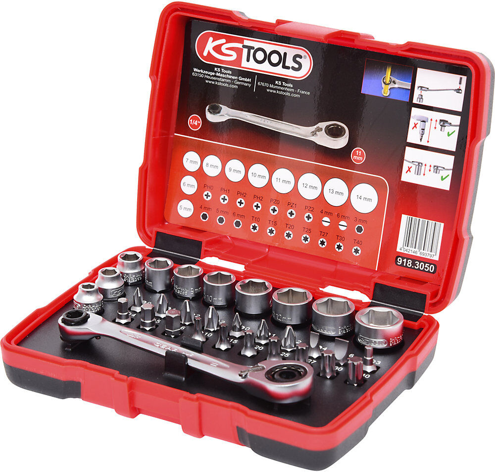 1/4'' + 11 mm Durchgangs-Steckschlüssel- und Bit-Satz, 11 mm, 31 Teile KS Tools