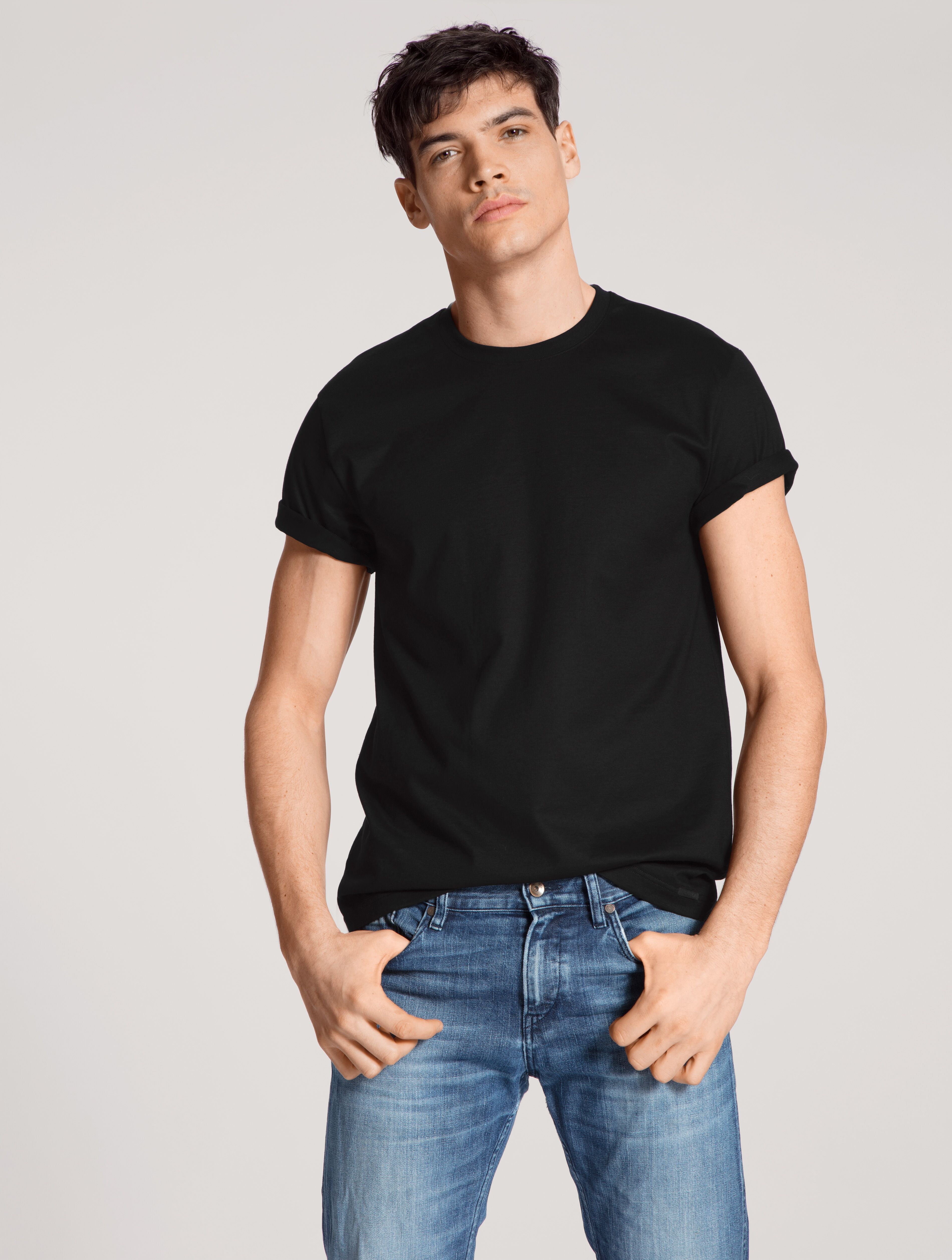 T-Shirt CALIDA "Natural Benefit", Herren, Gr. XXL (58/60), schwarz, Single Jersey, Obermaterial: 100% Baumwolle, unifarben, normal hüftbedeckend, Rundhals, gerader Abschluss, Shirts T-Shirt, Modern Fit, Single Jersey, Kurzarm, Rundhals-Ausschnitt schwarz 