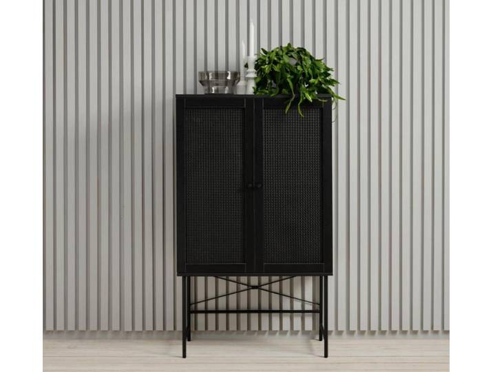 Selsey Highboard MOGEST, Highboard mit 2 Türen, Technorattan-Geflecht, Schwarz