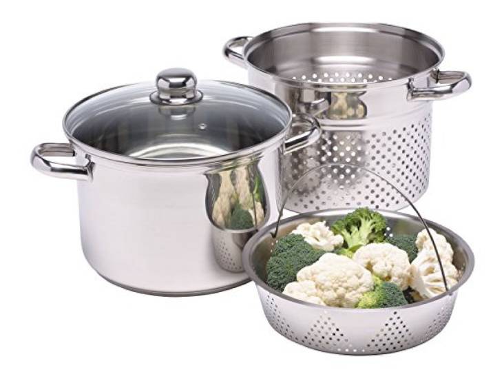 KitchenCraft - Pot À Pâtes World Of Flavours Avec Passoire Et Panier À Légumes Dans Une Boîte Cadeau\, Résistant À L'Induction\, Acier Inoxydable\, 4 Litres