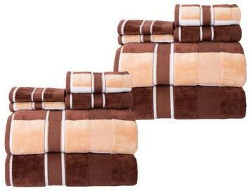 Towel Set with Bath Towels, Hand Towels, and Wash Cloths - Solid and Striped Towels by Lavish Home
