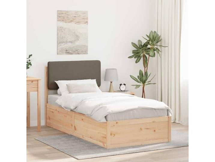 RJPLMFV Bettgestell 100x200 cm mit Kopfteil gepolstert Taupe Massives Kiefernholz, Latten inklusive, abnehmbarer Bezug, waschbar, einfache Montage zu zweit