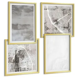 BILDER SET 4er Set - 50x50 cm & 40x60 cm Goldrahmen - Abstrakte moderne Formen
