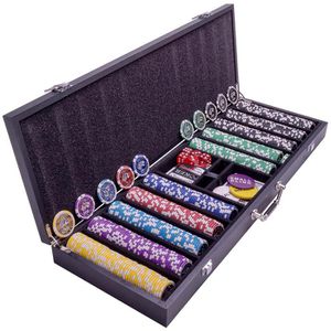 Nexos Pokerkoffer Wooden Black Edition, Laser-Chips mit Werten, aus Holz mit 2 Plastik-Kartendecks & Dealer-Button, 500 Chips
