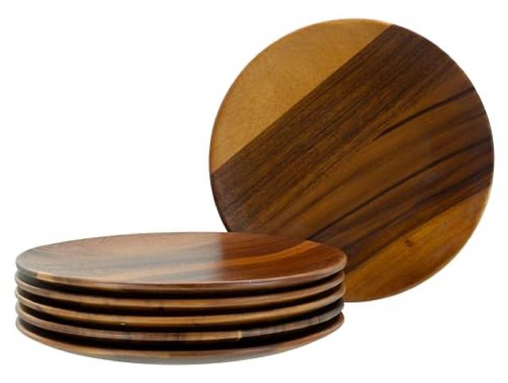 CreaTable, 21578, Serie Akazienholz - Nature Collection, 6-teiliges Geschirrset, Teller Set ⌀ 26cm aus Akazienholz für 6 Personen, Qualitätsproduktion, Match & Mix