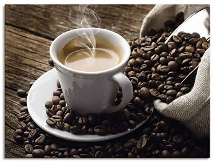 ARTLAND Wanddeko Leinwand Bilder Wandbild 80x60 cm Kaffee Espresso Coffee Cafe Kaffeebohnen Rösterei Getränke T5VA