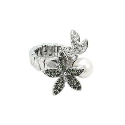 Fingerring "Blütenzauber", grau, COLLEZIONE ALESSANDRO, Fingerringe, Damen, Messing, Fingerring
