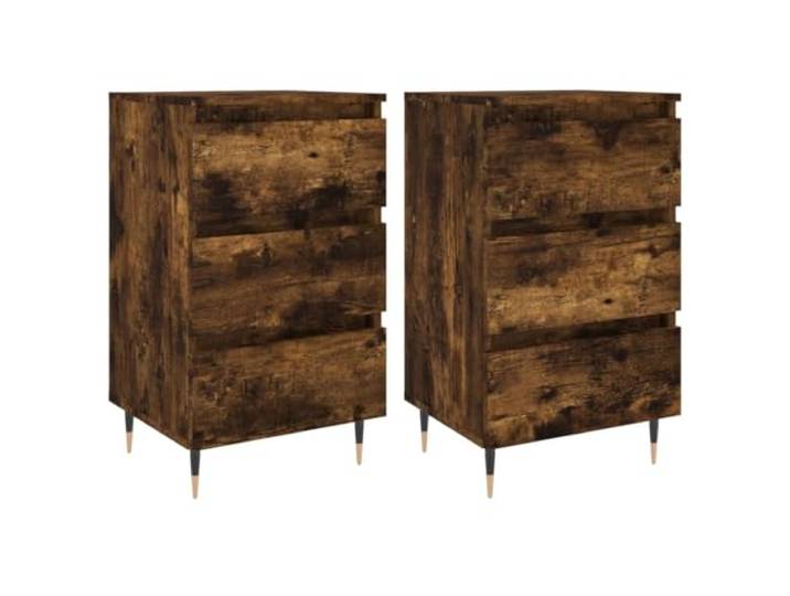 LMTYOENFG Nachttisch 2er Set mit 3 Schubladen Räuchereiche 40x35x69 cm Drei geschlossene Fächer schaffen Ordnung im Schlafzimmer, während die robuste Ablagefläche für Bücher und Deko dient.