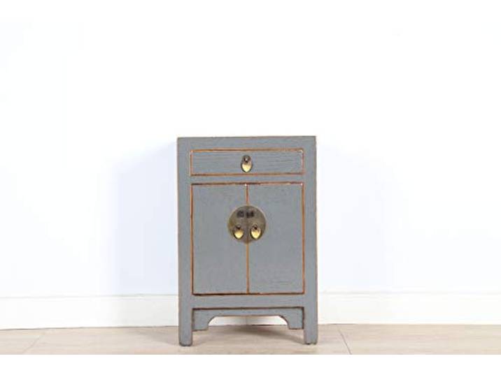 Yajutang Chinesische Kommode Nachtschrank Massivholz grau RAL7005