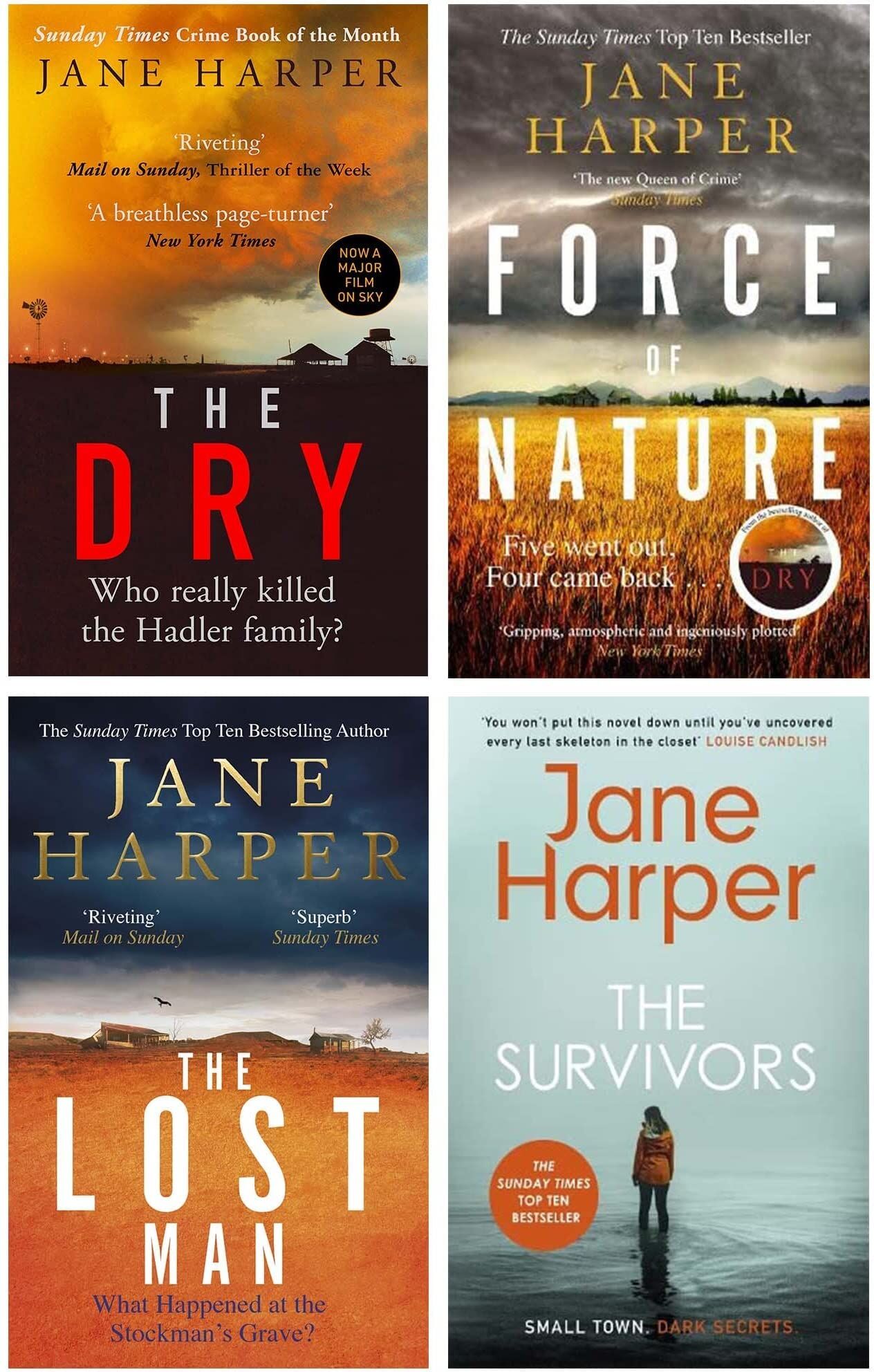 Abacus Jane Harper 4 Books Collection Set - The Dry, Force of Nature, The Lost Man & The Survivors - Paperback Crime Fiction