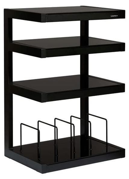 Norstone Esse Vinyl HiFi-Regal für Plattenspieler und Vinyl-Schallplatten mit 4 Glasböden in Schwarz