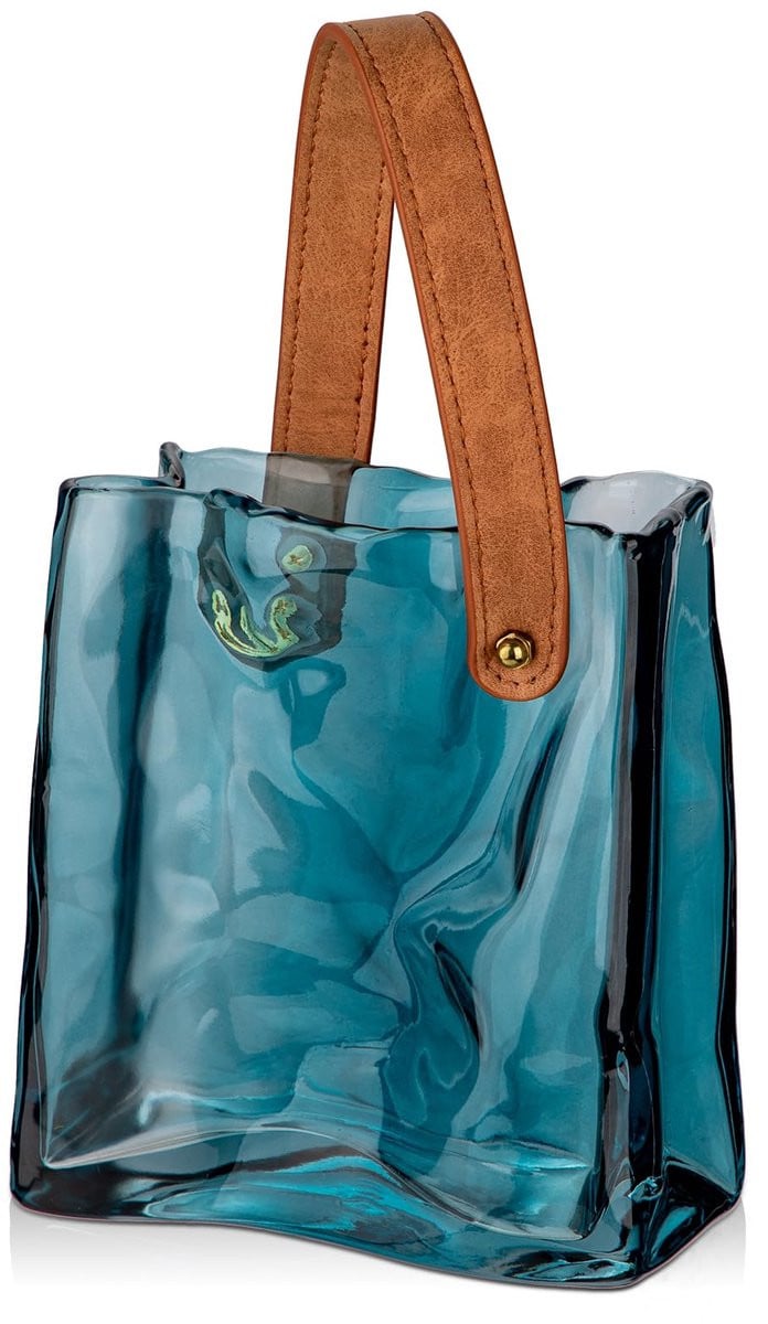 Unyqoos Elegante glazen bloemenvaas met handvat, Blauw, Hoogte: 17 cm