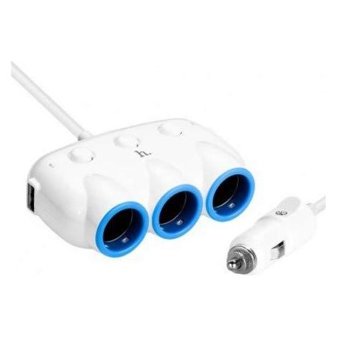 Hoco C1-Auto-Steckdosenverteiler - 2 USB-Anschlüsse - 3 Zigarettenanzünder-Stecker - 3,1 A Ausgangsstrom (46371230)