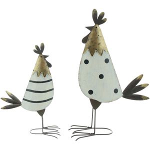 Frank-Flechtwaren Osterdeko 770797, weiß / gold, Hühnerfiguren aus Metall, 15 & 22 cm hoch, 2 Stück