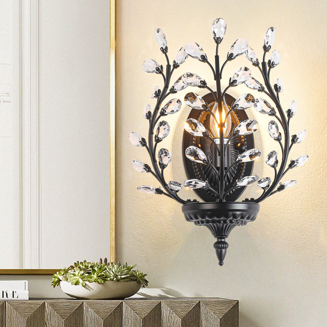 Blue Elephant Nevis 1 - Light Dimmable Gold Crytsal Flush Mounted Sconce Black 38cm H X 27cm W X 17cm D