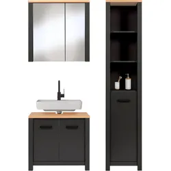 Badmöbel-Set Carbona 3-teilig, Waschbeckenunterschrank, Spiegelschrank & Hochschrank, Anthrazit/Artisan Eiche