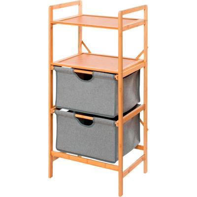 Wäschesortierer WENKO "Bahari", beige (natur, grau), B:44cm H:96cm T:34cm, Bambus, Stoff, Wäschesammler, Wäschesortierer, Regal aus Bambus mit 2 Textilfächern