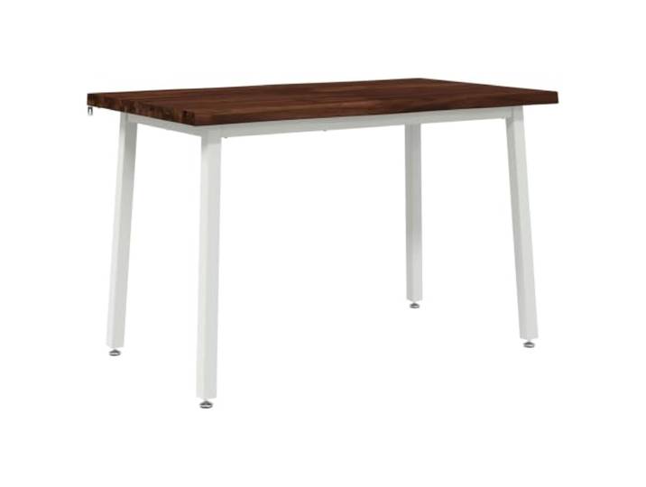 LKJephalotrope Esstisch Massivholz Akazie 120x70 cm Naturkante Weiß Moderner Küchentisch aus Akazienholz mit robustem Stahlgestell in Weiß. Ideal für kompakte Bereiche im Esszimmer.