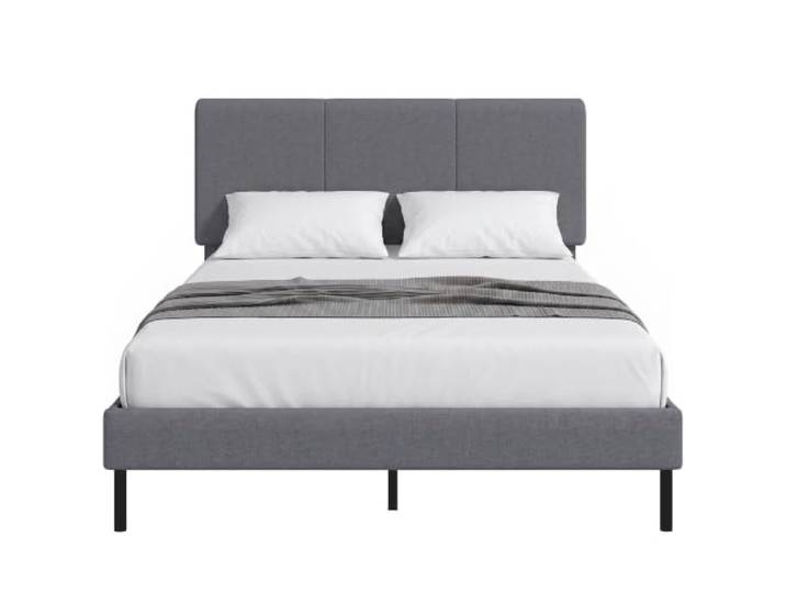 HOMCOM Polsterbett 140x200cm Bett, Einfache Montage, Dunkelgrau Bettgestell Doppelbett mit Verstellbarem Kopfteil, Lattenrost, Metallbeinen, Stauraum unter dem Bett, für Schlafzimmer