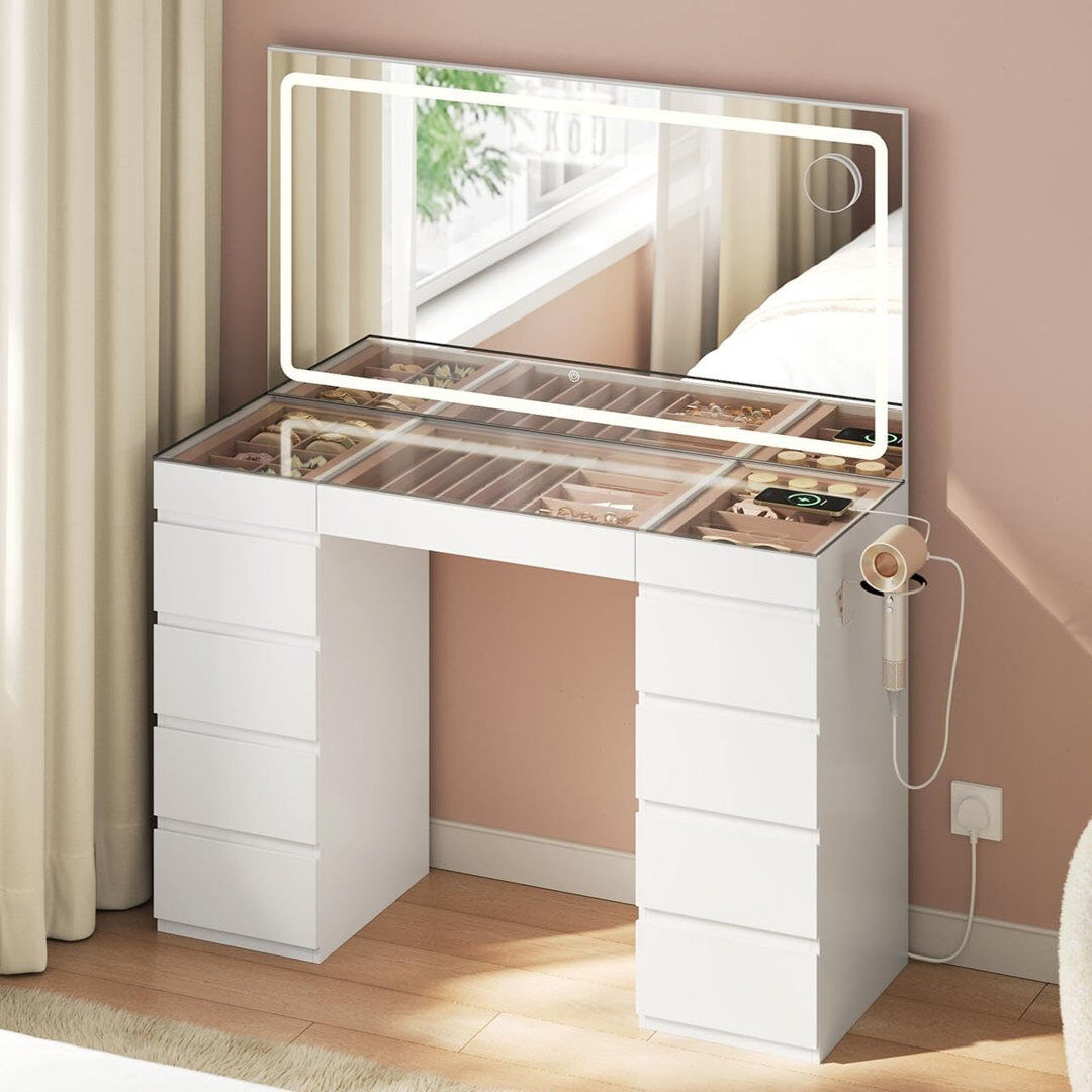17 Stories Dressing Table White 133cm H X 112cm W X 40cm D