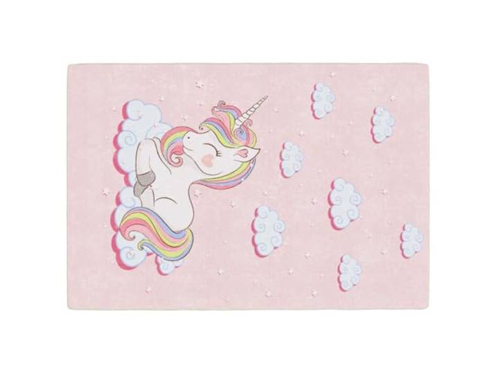KTHLBRH Kinderteppich Rosa 160 x 230 cm Einhorn waschbar Digital bedruckter Samt, PVC-Träger, rutschfest, waschbar bei 30 Grad, reduziert Lärm, Spielzimmer