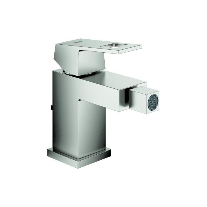 Grohe Eurocube Bidetarmatur 23138DC0 supersteel, mit Ablaufgarnitur, mit Temperaturbegrenzer
