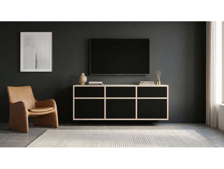 Maßgefertigtes Lowboard hängend Premium Dekore Weiß Multiplex Kante