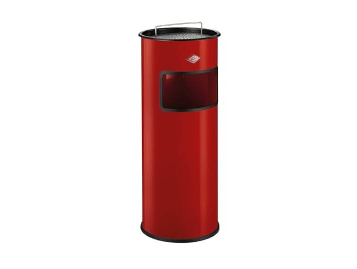 WESCO kleiner Standascher mit Sieb in der Farbe rot, pulverbeschichtetes Stahlblech, 24 Liter Volumen, Einwurfschlitz, inkl. Metall-Einsatz