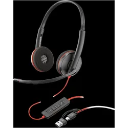 HP Poly Blackwire C3210 USB-C (Kabelgebunden, USB-C, Skype), Office Headset, Schwarz, Rot