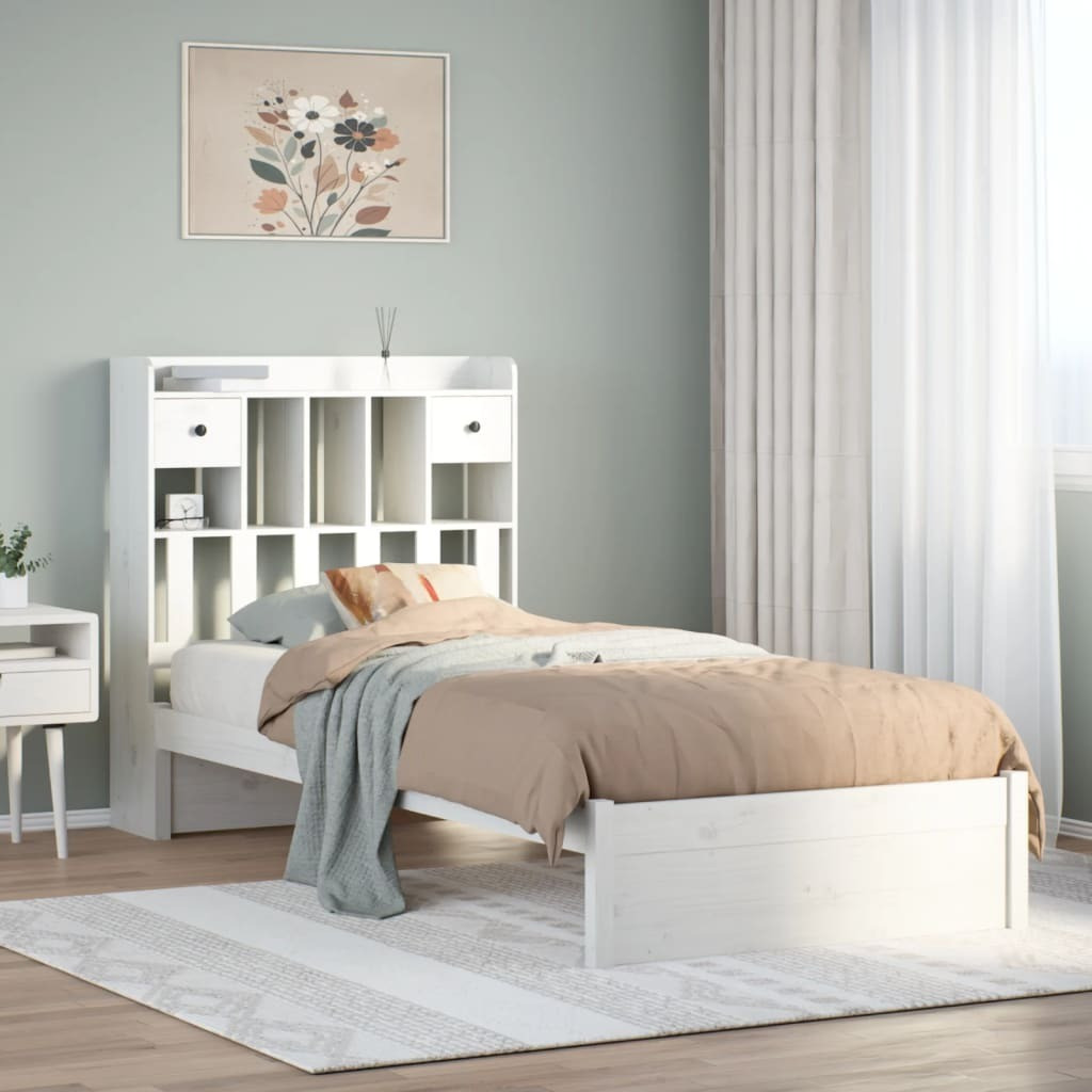 Prolenta Massief houten bed met nachtkastje, wit, grenen