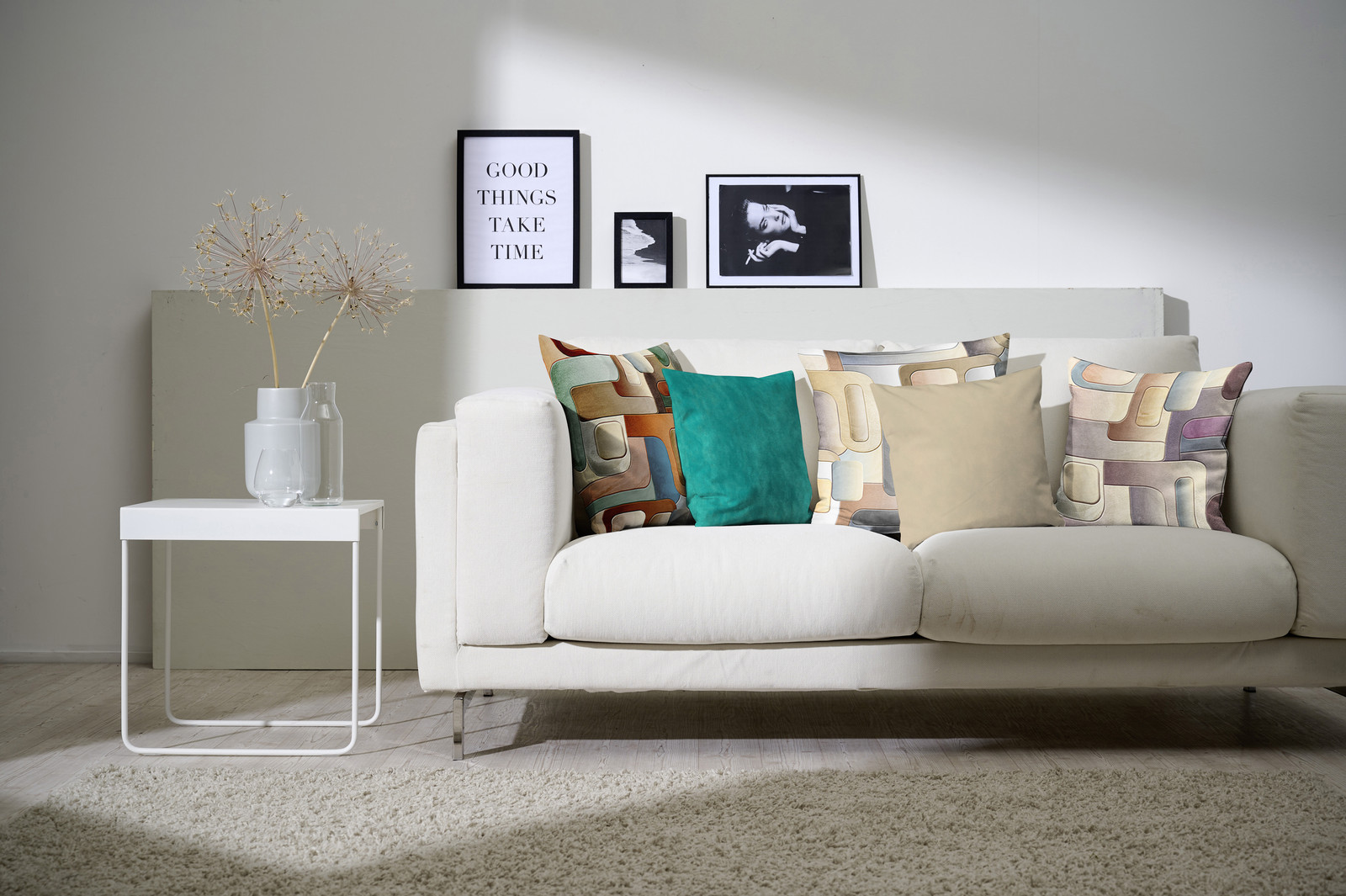 home24 Kussensloop Lionel blauw/beige, 46 x 46 cm, polyester