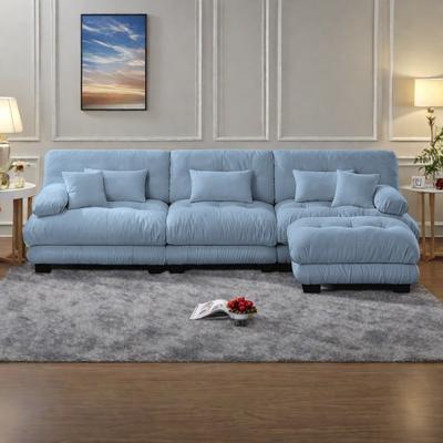 ZWYO HOSIMU "133.8"" 3-Seater L-Shaped Chenille Cloud Couch with Ottoman and Oversized Deep Seat Sectional Sofa"