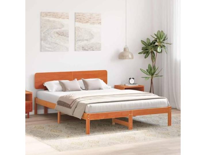 KTHLBRH Bettgestell Kiefer massiv 160 x 200 cm braun gewachst Minimalistisches Design, klare Linien, geeignet für zeitgenössische und klassische Stile