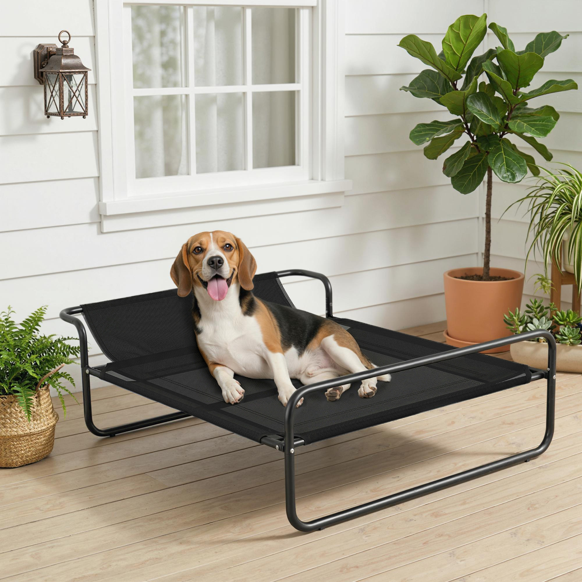 Pawhut Lettino per Cani Rialzato con Poggiatesta Interno ed Esterno, 106x81x33 cm, Nero   Aosom Italy