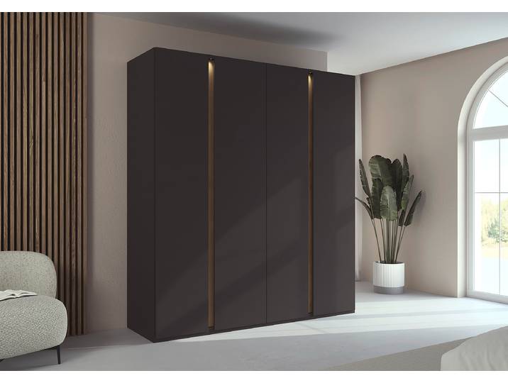 Drehtürenschrank Luana 201cm mit Beleuchtung Grau/Graphit/Eiche Dekor Basic