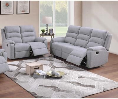 Esofastore Transitional 2pc Manual Sofa Set Burlap Upholstered Sincere Bone Finish