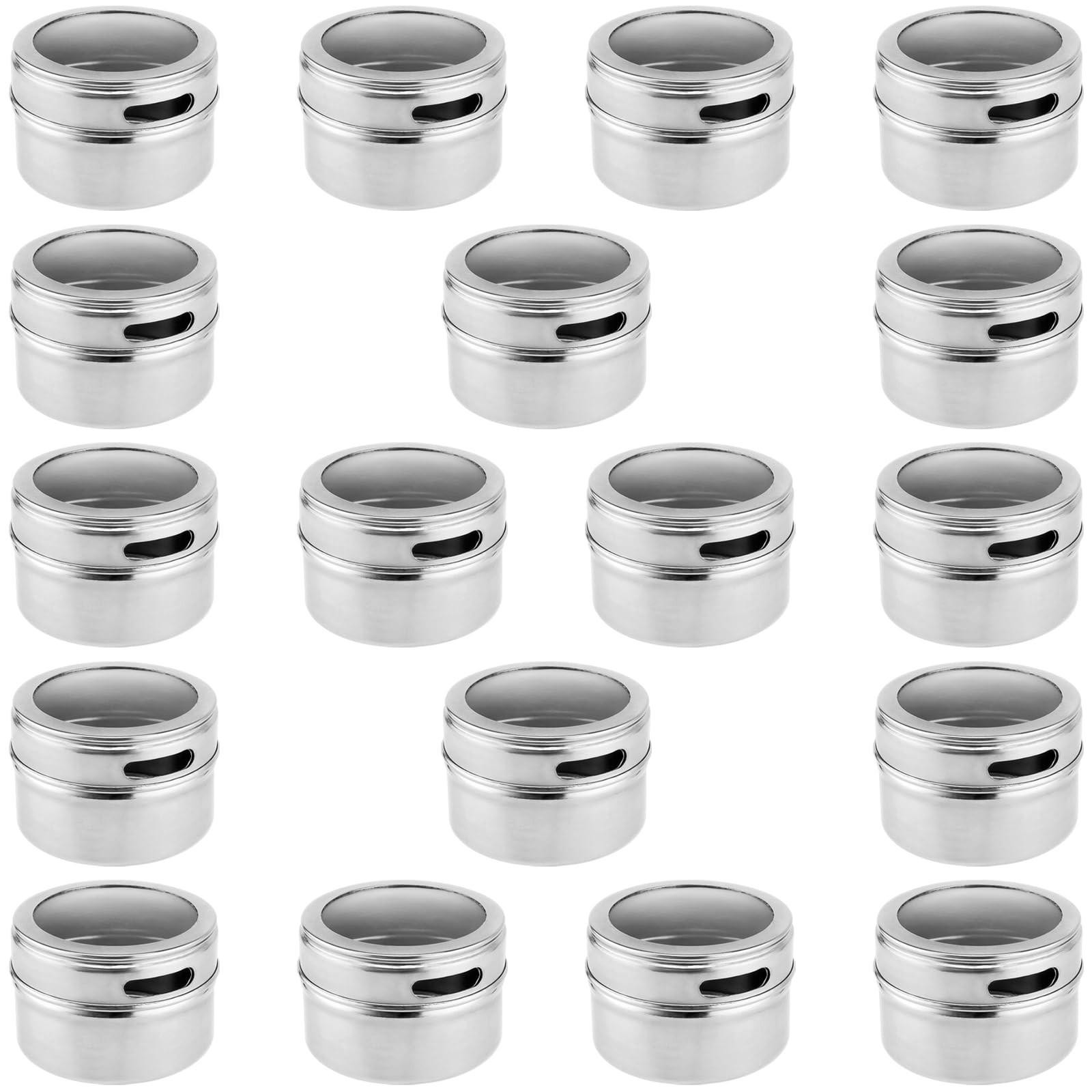 Merkloze set van 18 RVS magnetische kruidcontainers met venster