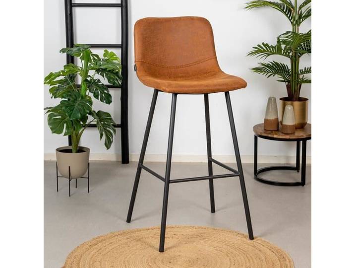 Tabouret de bar industriel - Bronx71 - Mikky - Éco-cuir - Marron - Métal