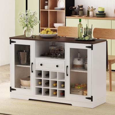 Cusp Barn 47.2'' Wine Cabinet with Drop Leaf and Wine Cubes, 2 Water-Ripple Glass Doors, Multiple Control LED Light for Dining Room