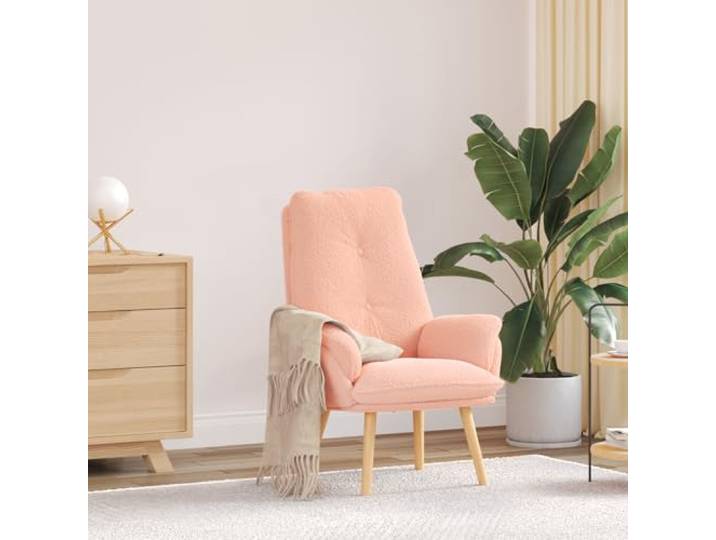 HEFZGDB Entspannungsstuhl Pink Lockige Woll-ähnliche Stoff Sessel mit hoher Rückenlehne und grauen Holzbeinen 4er Set für Wohnzimmer Schlafzimmer gemütlicher Polstersessel