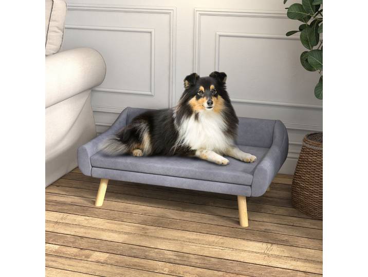 PawHut Canapé Chien Velours Coussin Amovible Pieds Bois