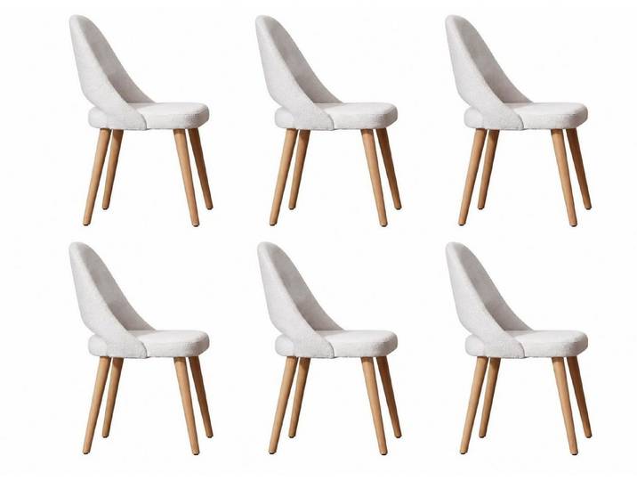 Xlmoebel Esszimmerstuhl Sechser-Set stilvoller Essstühle mit Bouclé-Bezug und Holzbeinen (Sechser-Set), Made in Europa