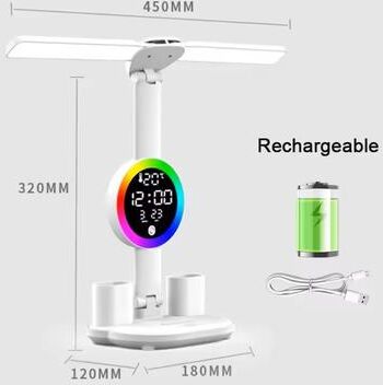 Uplift Essentials Rechargeable LED Table Lamp With Clock And Fan a Charging Model