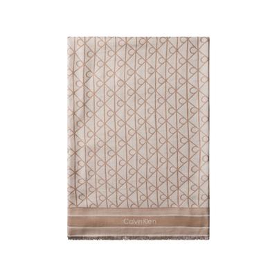 Modetuch CALVIN KLEIN "EMBLEM AOP JACQUARD SQUARE SCARF", Damen, beige (desert taupe), Web, Kunstfaser, Modetücher, Mit Markenlabelmusterung